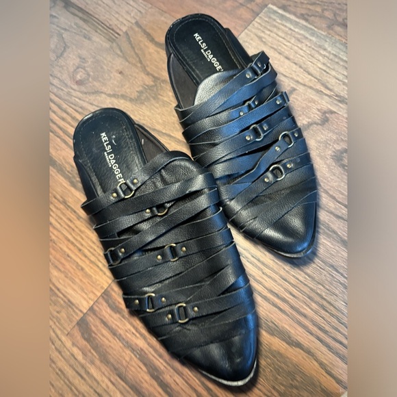 Kelsi‎ Dagger Brooklyn Alchemy Black Strappy Mule Size 9.5 Women Leather Slip On - Picture 5 of 8